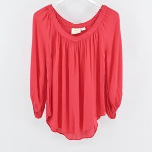 ANTHROPOLOGIE Top Womens Size 2 MAEVE Coral Red Balloon Sleeve Boswell Blouse‎